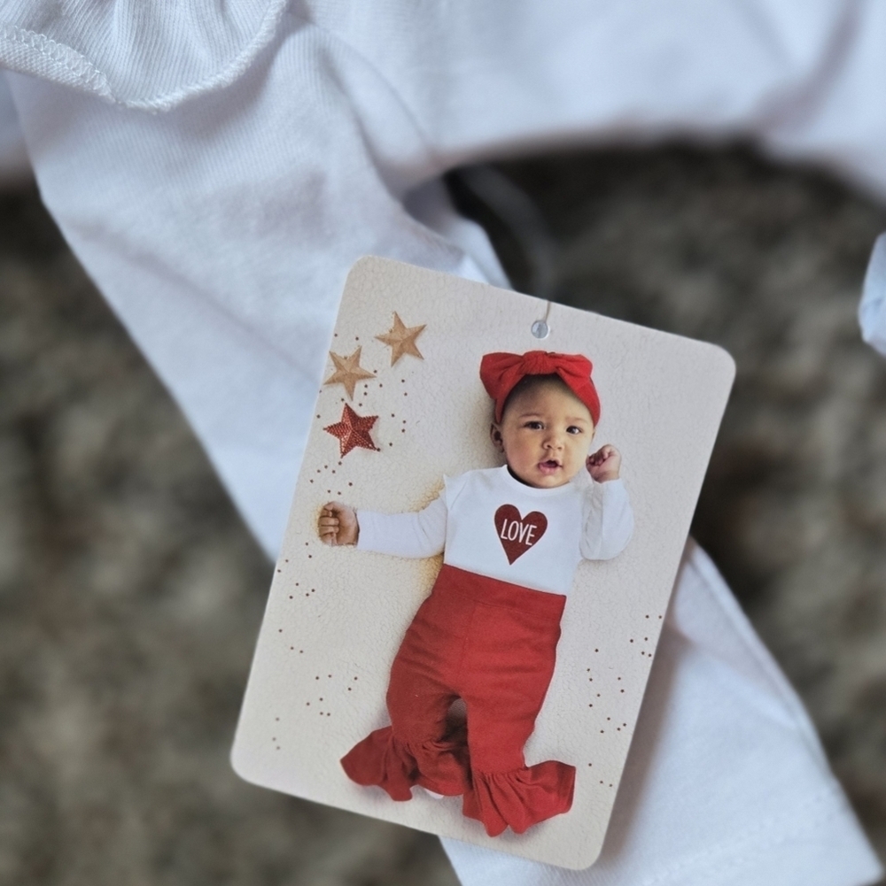 *3/$20 Flared Pant Headband Love Heart Red White NWT 3 Piece Baby 3m - Picture 3 of 4